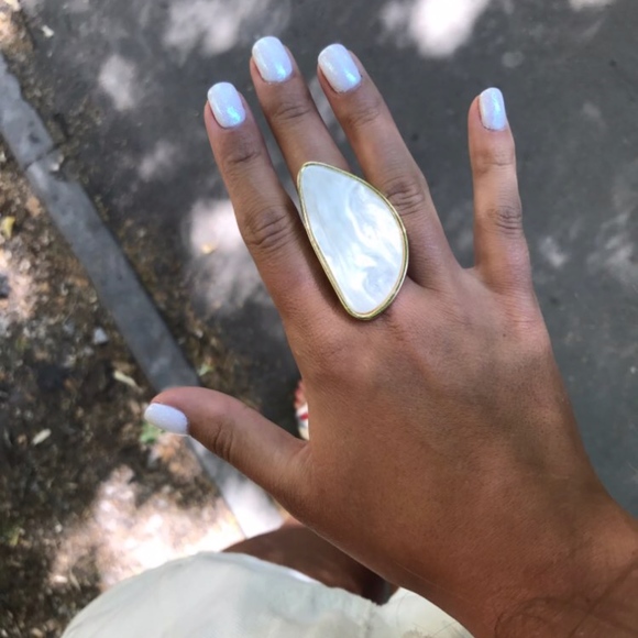 Plate Stone Cream Gold Irregular Adjustable Ring - Picture 5 of 8